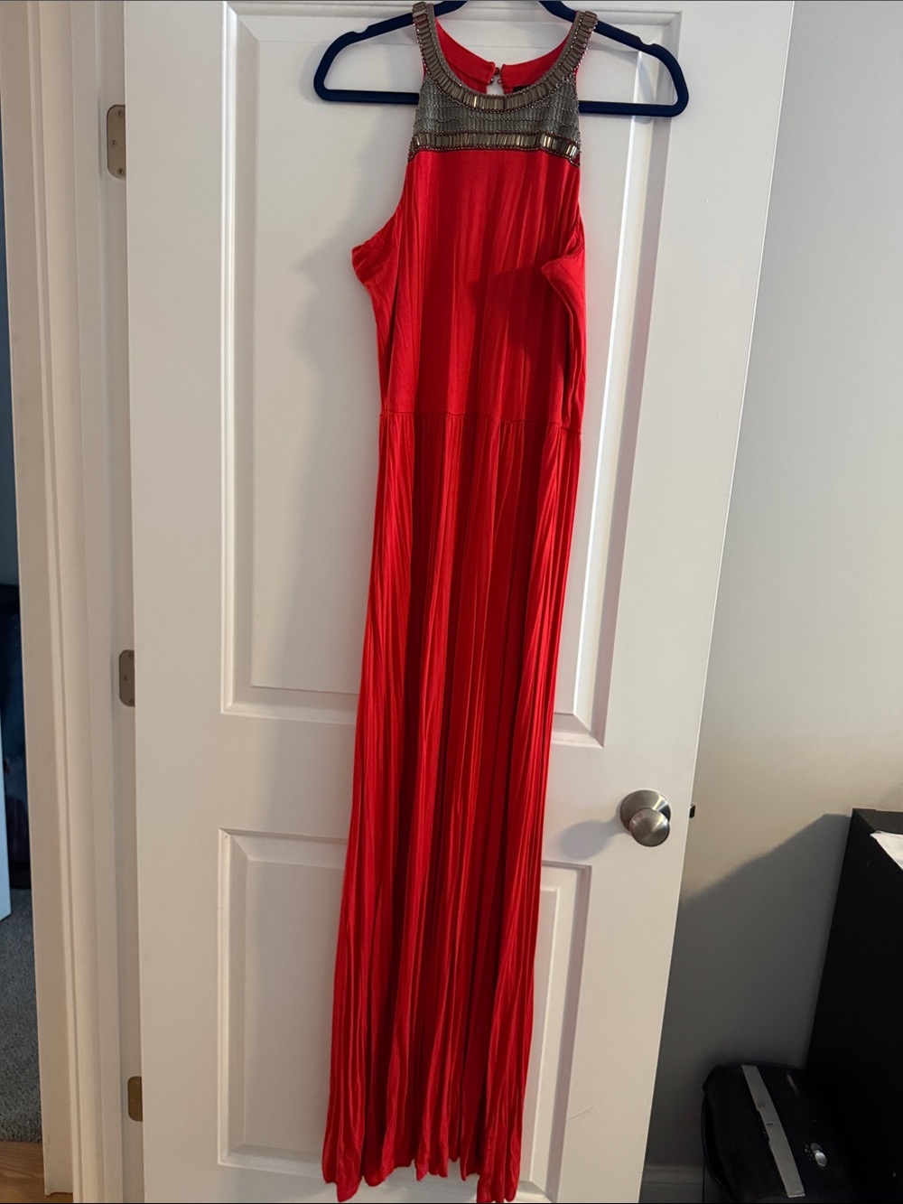 Red Beaded Halter Maxi Skirt